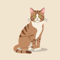A charming brown tabby cat with striking yellow eyes in a minimal flat design art vector