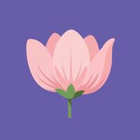 Pink flower with layered petals and green stem on a vibrant purple background in minimal art vector