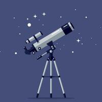 Telescope Pointing Towards Starry Sky in Minimal Flat Illustration vector