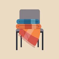 Stack of Colorful Blankets on a Chair in Minimalist Style Illustration vector