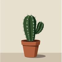 Green cactus in terracotta pot with flat minimal design style creating a calm atmosphere in illustration vector