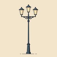 Elegant street lamp design in flat style with three lights illuminating a simple background in warm tones, art vector