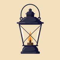 Elegant Antique Lantern with Flickering Flame in Minimal Design Captured in Art vector