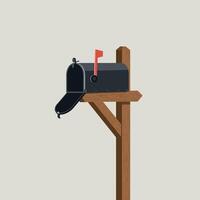 A black mailbox mounted on a sturdy wooden post in a minimalist design style showcasing simplicity and charm in art vector