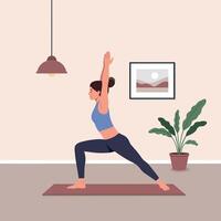 Woman practicing yoga in a peaceful indoor setting with a minimal style and soothing atmosphere, showcasing strength and balance in art vector