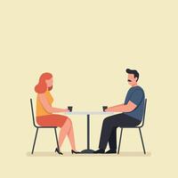 Engaging conversation between two individuals at a small table in a minimalistic design style illustration vector