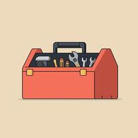 Red Toolbox with Assorted Tools in Flat Design Style Illustration vector