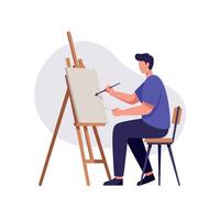 Artist focused on painting at an easel in a minimalistic design style, showcasing creativity and inspiration in art vector