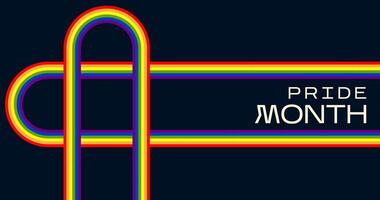 Modern Pride Month banner with rainbow lines in the shape of a heart on a dark background and bold typography, ideal for LGBTQ events, social media, posters, and equality campaigns. illustration vector