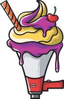 Fantasy Ice Cream illustration - speaker under the cream - purple and yellow cream include stick and berry upon the loudspeaker - fantasy ice cream concept for design template symbol or elements vector