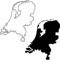 Map of Netherlands Silhouette Flat and Outline Design vector