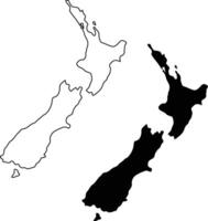 New Zealand Map Silhouette Flat and Outline Design vector