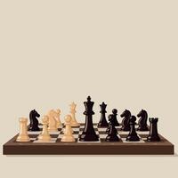 Detailed chessboard with strategically arranged pieces in classic black and white, creating tension in flat illustration vector