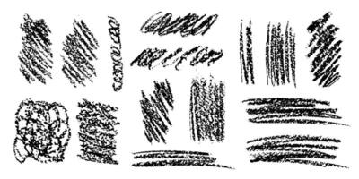 Black charcoal hatch patterns showcased in various textures and strokes for artistic reference vector