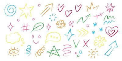 Vibrant charcoal doodles with shapes and symbols on a white background vector