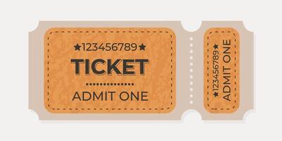 Retro ticket design featuring orange and beige colors with perforated edges. vector