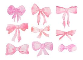 Nine beautiful pink bows showcasing various styles and sizes in a delicate watercolor illustration vector