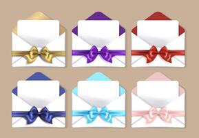 Colorful Bow-Tied Envelope Design with Open Blank Card , Perfect for Invitations and Greeting Card Creations vector