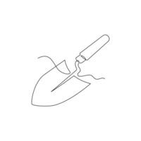 one line art Garden Trowel tool illustration. line art, one continuous line, simple, hand drawn and sketch style. for icons, symbols, signs or logos vector