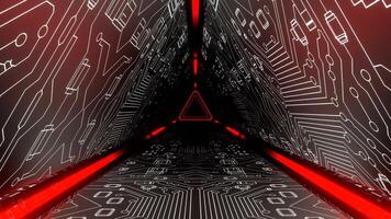Red and White Energy Flowing Through The Triangular Cyber Tunnel Background VJ Loop in 4K video