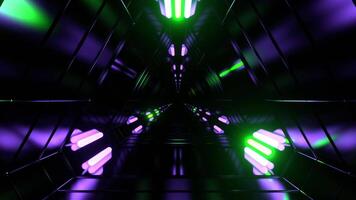 Purple and Green Fantasy Science Corridor with Flashing Lights Background VJ Loop in 4K video