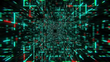 Turquoise and Red Simple Square Cyber Tunnel Background VJ Loop in 4K video
