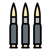 Bullet ammunition icon flat line style illustration representing firearms and combat, suitable for military, security, and action-themed projects vector