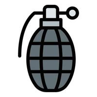 Grenade icon flat line style illustration representing explosive weapons and combat, suitable for military, tactical, and action-related projects vector