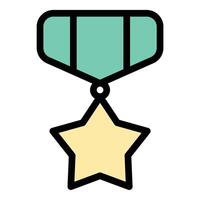 Military medal icon flat line style illustration representing honor and achievement in service, suitable for military, award, and recognition-related projects vector