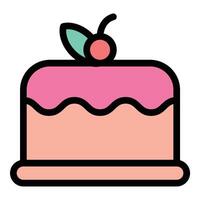 Cake icon flat line style illustration representing desserts and celebrations, suitable for bakery, party, and food-related projects vector