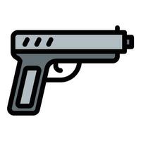 Pistol icon flat line style illustration representing firearms and personal defense, suitable for military, law enforcement, and action-related projects vector