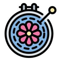 Embroidery icon flat line style illustration representing needlework and decorative stitching, suitable for crafting, fashion, and textile-related projects vector