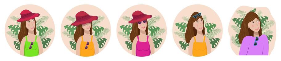 Set of illustrations of a summer girl, on a white background vector