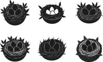 Bird Nest with Eggs Silhouette Set - Spring and Nature Illustration vector