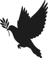 Elegant Flying Dove Silhouette with Olive Branch Design vector