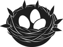 Bird Nest with Eggs Silhouette - Spring Nature Symbol vector