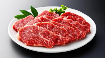 Raw beef on a plate with parsley photo