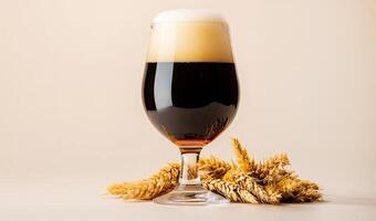 A glass of dark beer with wheat and barley photo