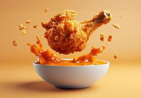 A bowl of chicken wings being tossed into a bowl of sauce photo