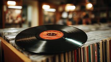 A record sitting on a shelf photo