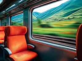 A train with orange seats photo
