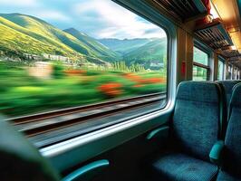 A view of a train from inside the train photo