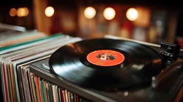 A record player sitting on top of a table photo