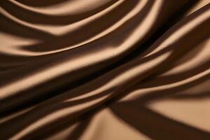 Luxurious Brown Silk Fabric Texture A Close-Up Study of Smooth, Elegant Drapes and Soft Waves photo