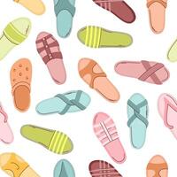 Colorful seamless pattern with Beach sandals on a white background. Includes multiple designs and colors, perfect for textile or graphic design. vector
