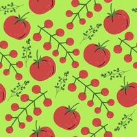 Seamless pattern with red tomatoes and green herbs. Ideal for fabric design or culinary themed projects. vector