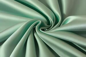 Elegant Mint Green Silk Fabric Drapery, Luxurious Soft Texture, Smooth Surface, Abstract Swirls, Fashion Design, Textile Background, Apparel Material, Close-up Photography. photo