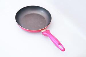 Well-Used Frying Pan Isolated on White Background for Food Related Content photo
