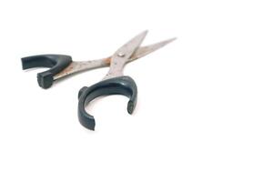 Isolated Scissors on White Background Showing Rust and Handle Damage photo