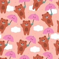seamless pattern cute cartoon bear with umbrella and sky element. cute pattern for wallpaper, background and gift wrap paper vector